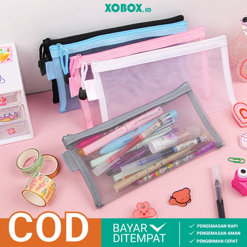 

EKSTRA PROMO Tempat Pensil Sekolah Office Transparan Simple Pouch Korea Serbaguna ATK6 XOBOX