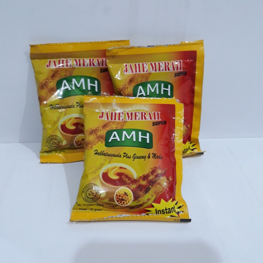 

JAHE MERAH SUPER AMH PLUS HABBATUSSAUDA 1 Renceng isi 10 sachet-Jahe Merah AMH Sachet