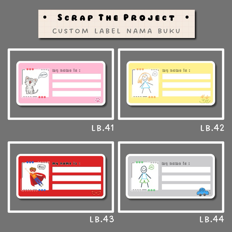 STIKER LABEL NAMA BUKU / CUTE SIMPLE CUSTOM NAME BOOK STICKER / LB 41-44
