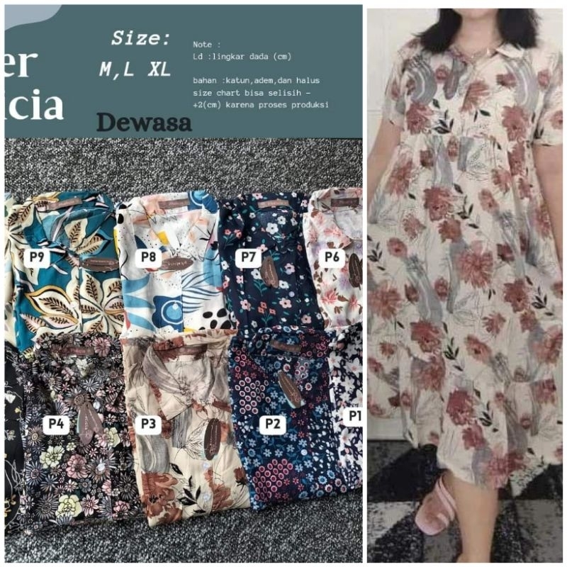 Daster Phelicia Dewasa Motif Busui Friendly Homey Dress