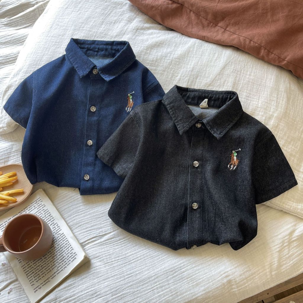 CK619 Kemeja Jeans Polo Kuda Anak Laki-laki Lengan Pendek | Short Sleeve Shirt | Baju Anak