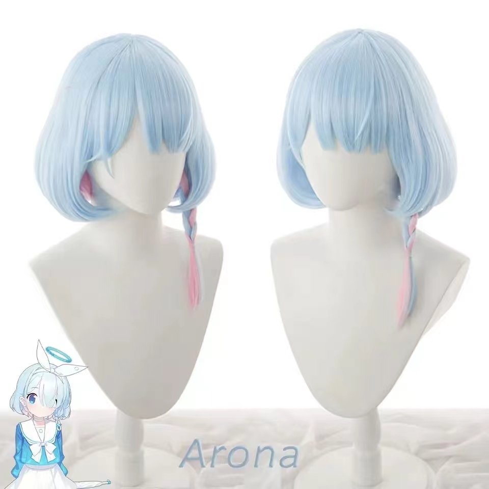 Arona Blue 40cm Cosplay Wig Blue Archive Straight Heat Resistant Synthetic Hair Arona Cosplay