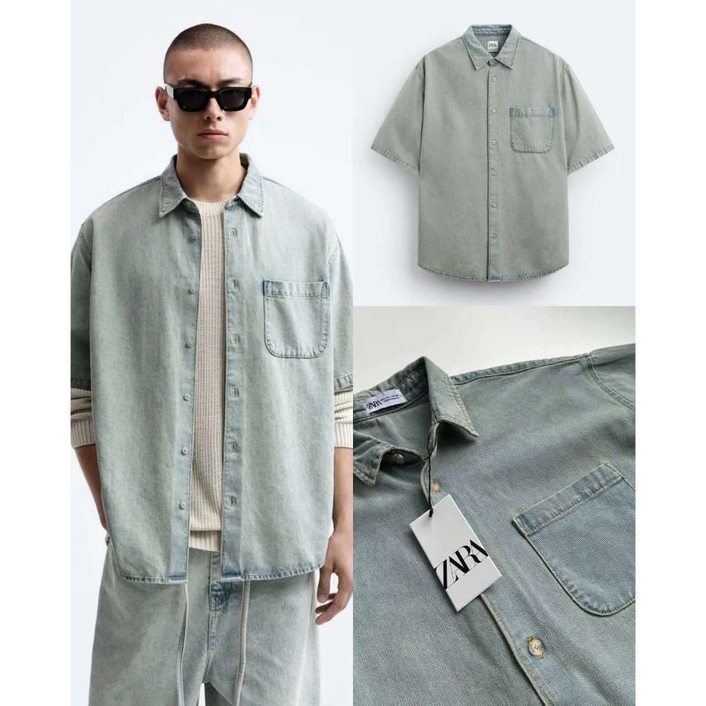 Kemeja Jeans Zara Denim Shirt With Pocket