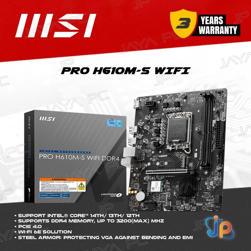 Motherboard MSI PRO H610M-S WIFI DDR4 (LGA1700, H610, DDR4, USB3.2, SATA3)