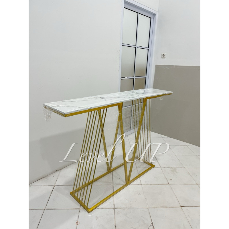 Meja konsul besi top hpl/granit/kaca