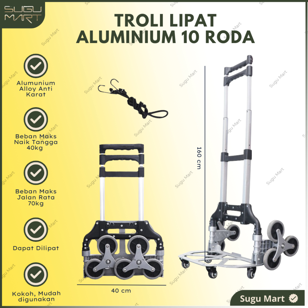 TROLI LIPAT ALUMINIUM 10 RODA | TROLI LIPAT SERBAGUNA | TROLI BARANG | TROLLEY BISA NAIK TANGGA