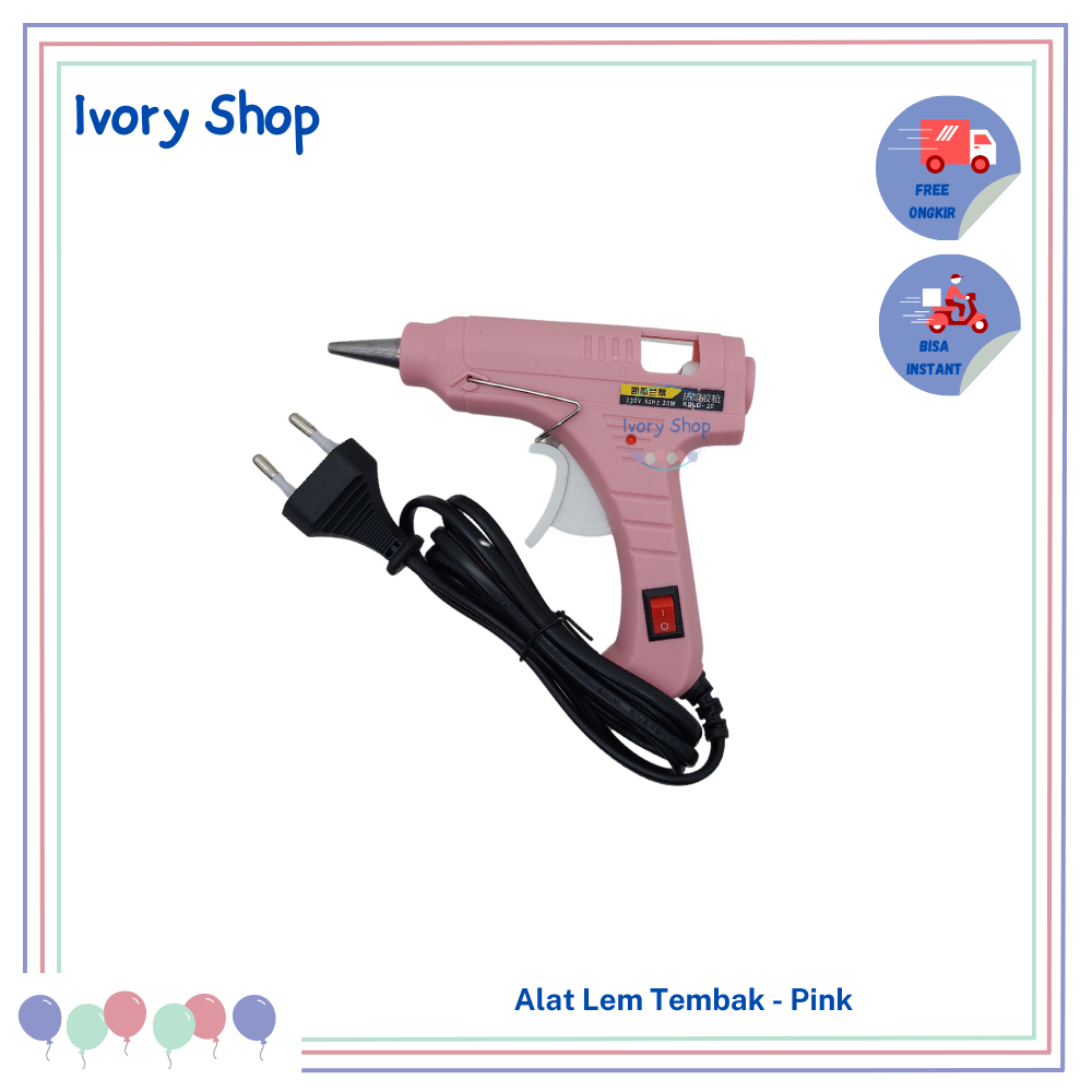 Alat lem tembak glue gun listrik ada warna pink