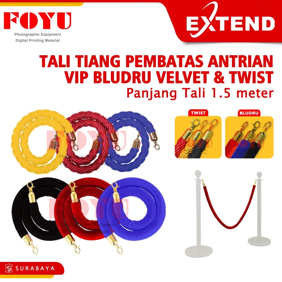 

KODE X7U3 Tali Tiang Antrian Antrean VIP Bludru Velvet Twist Queue Line Pole Railing Stand Extend