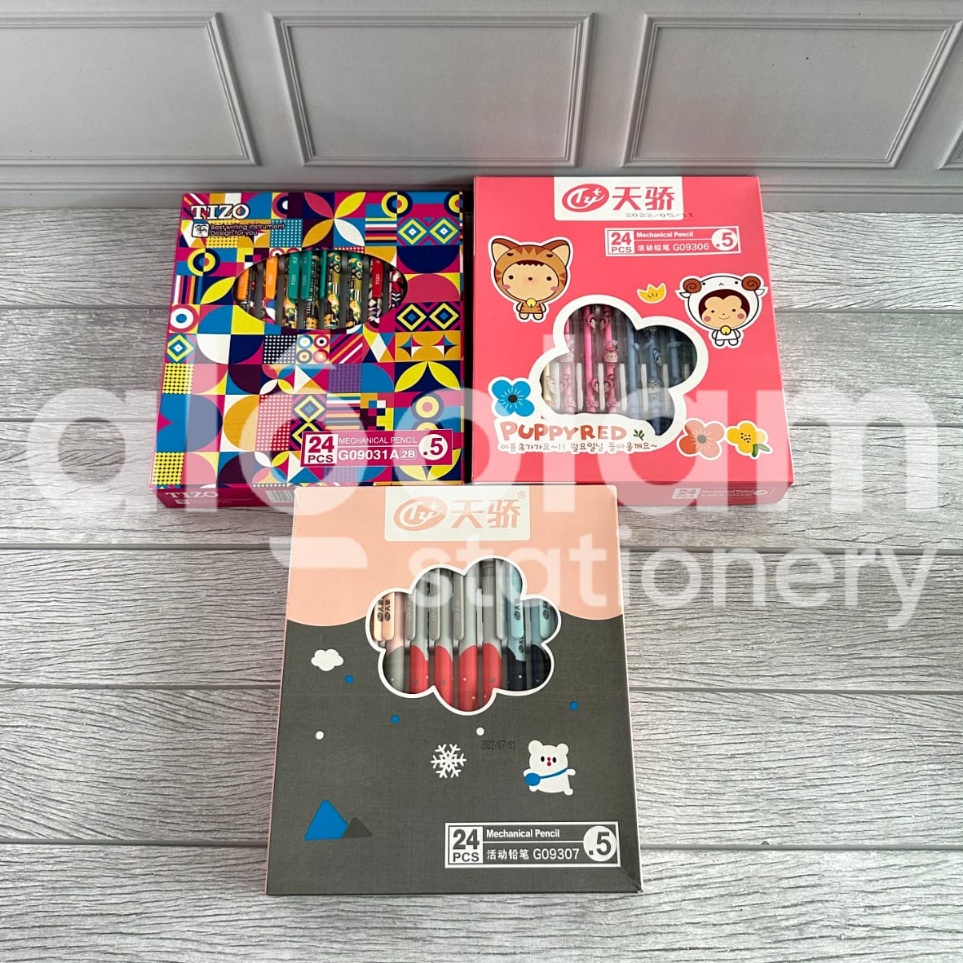 

KODE E6Q2 SATU PACK 24 PCS Pensil Mekanik Tizo Karakter Lucu 5 mm Pensil Mekani Fancy Karakter 5mm