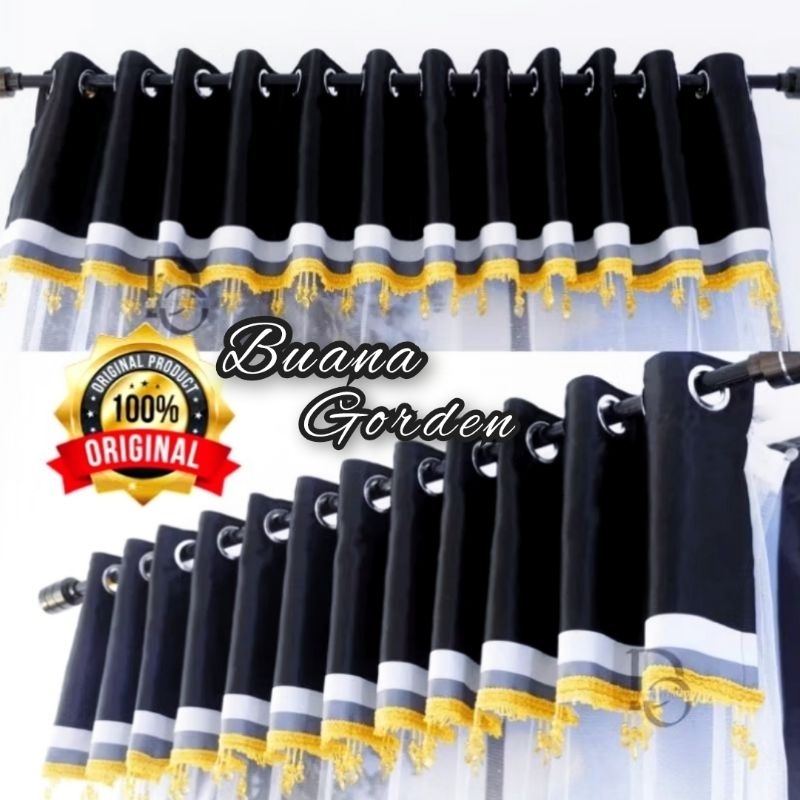Gorden Poni Jendela Pintu Minimalis Gorden Poni Pisah Pintu Tengah Bahan Blackout Import Hijau Hitam