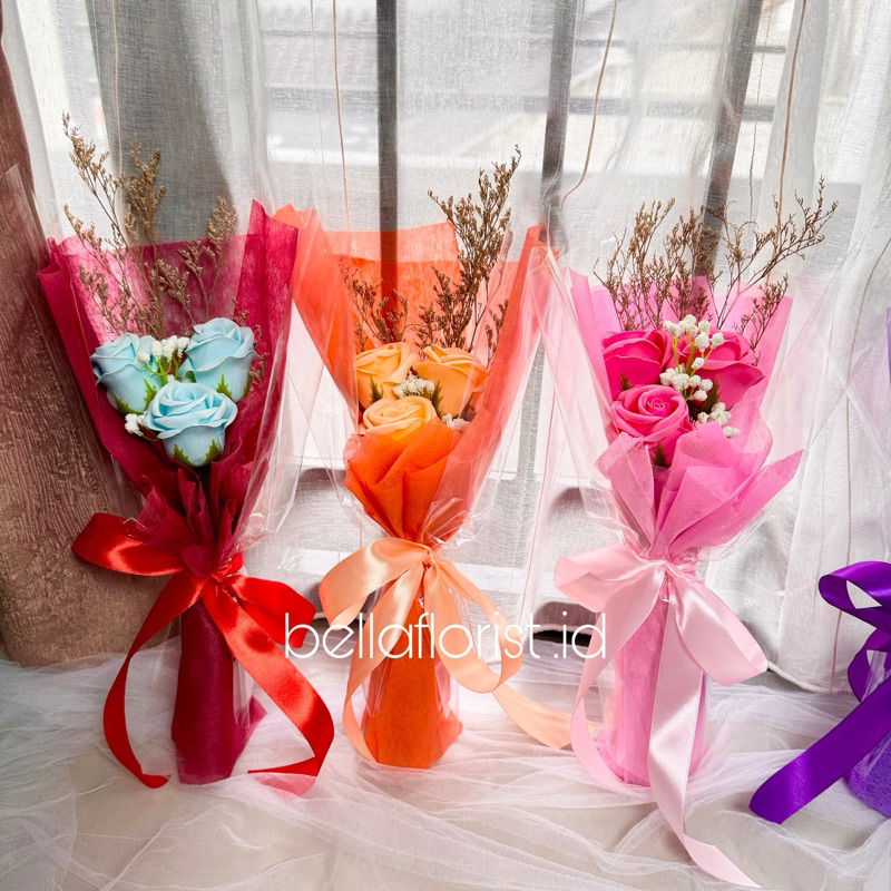 BF - Buket Triple Soap Steam / 3pcs Steam Bouquet / 3pcs Bunga Sabun Mawar Wangi / Kado Buket Valent