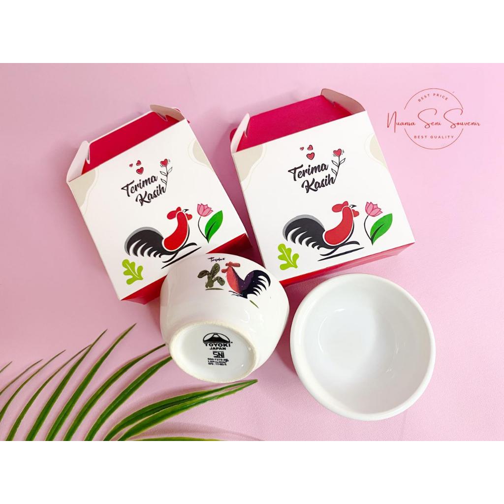 Souvenir Mangkok Sambal Ayam Jago Mini Bowl Motif Ayam Mangkuk Keramik Kecil Mangkok Sablon