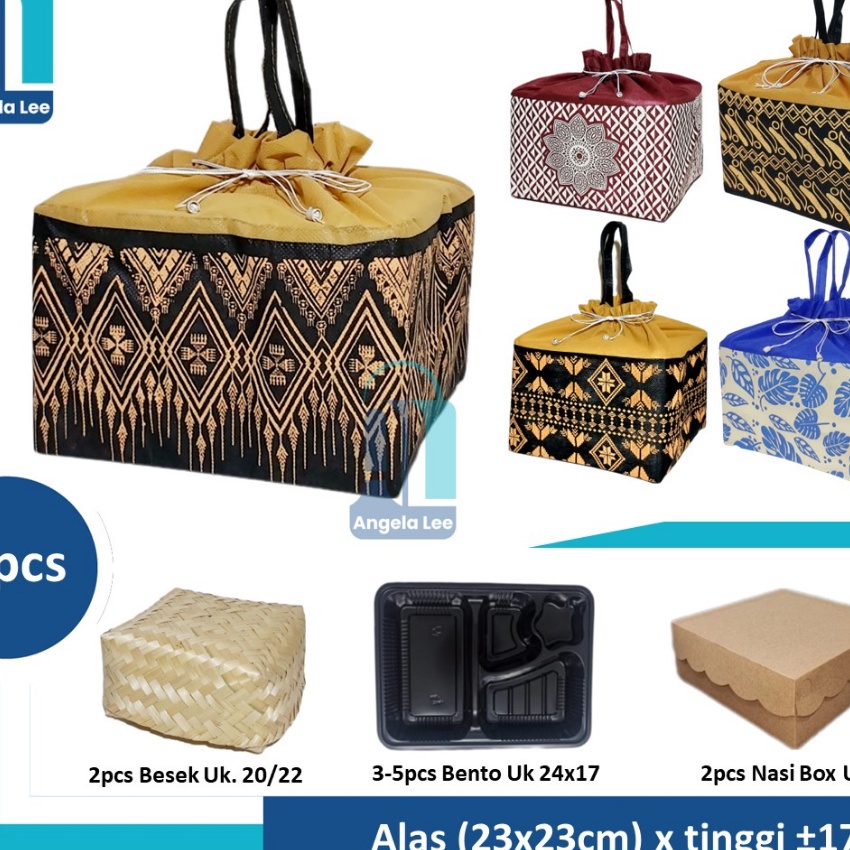 

KF7 12pcs Tas Kain Serut Motif Batik utk 2dus 22x22 Goodie Bag Hajatan syukuran spunbond besek