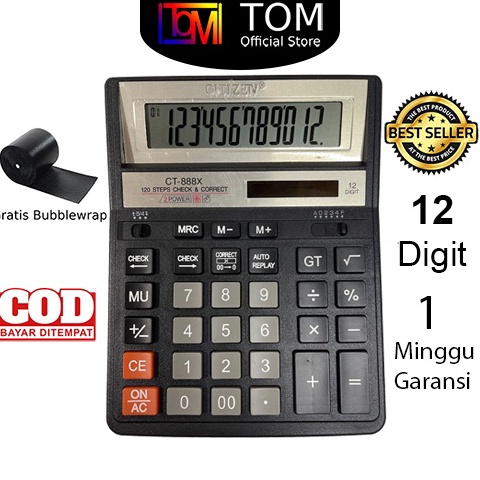 

KODE O3R3 Kalkulator BESAR CT888X 12 Digit Calculator Check Dual 2 Power
