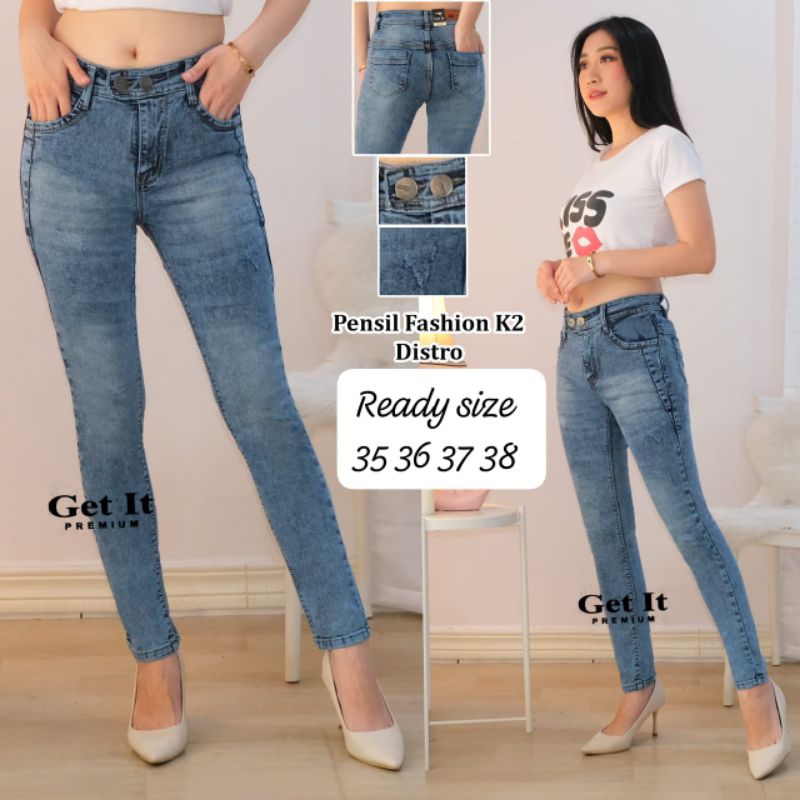 Sz 35-38 Jumbo Size Celana Jeans Pensil Bahan Ring 5pm Bahan Import Softjeans Melar