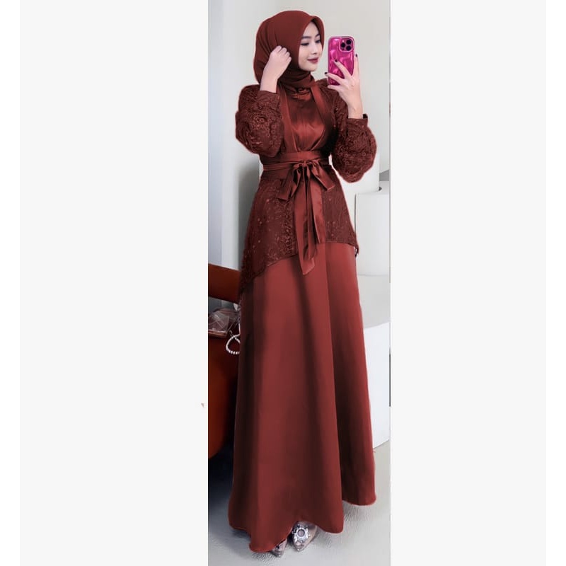Maxi outer wanita muslim fashion model kekinian terbaru pesta kondangan dress gamis casual Farly