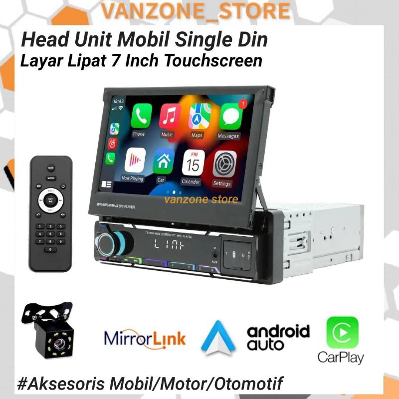 Head Unit Mobil Single DIN 7 Inch Layar Tarik Touch Screen HD Car Audio Bluetooth Kamera Mundur