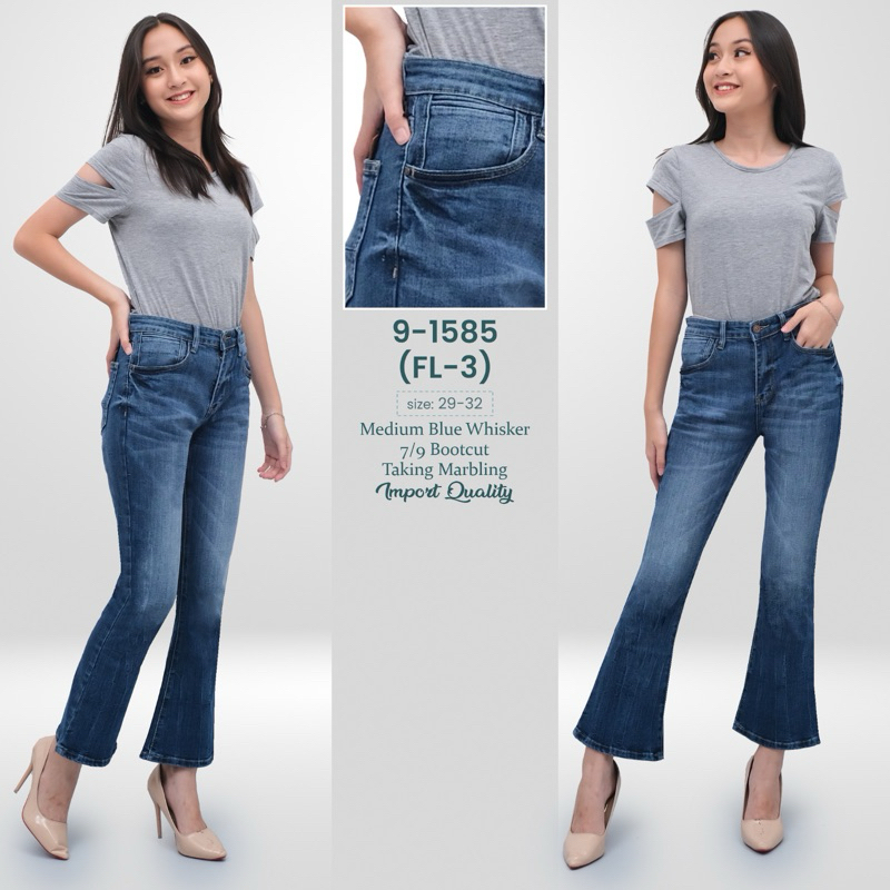 AKLA.JEANS  CELANA JEANS WANITA CUTBRAY 7/9 MEDIUM WHISKER BLUE IMPORT HIGH QUALITY 