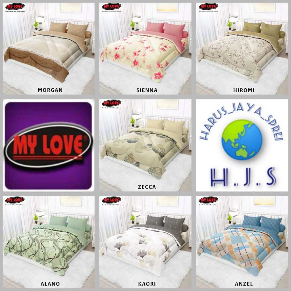 Set Bedcover Flat/ Karet All New my love Uk 160x200 dan 180X200 - Bed Cover  my loveTERLARIS