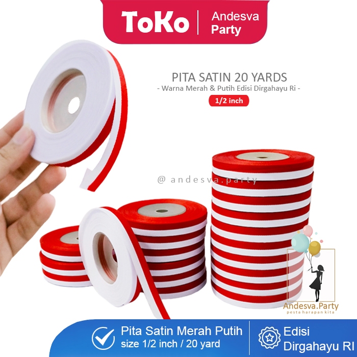 

Pita satin merah putih 1/2 inci / hiasan 17 agustusHUT RI / pita kain / pita agustusan
