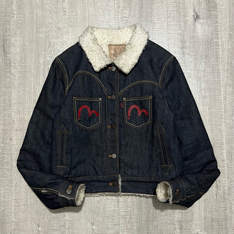 Evisu denim sherpa jacket