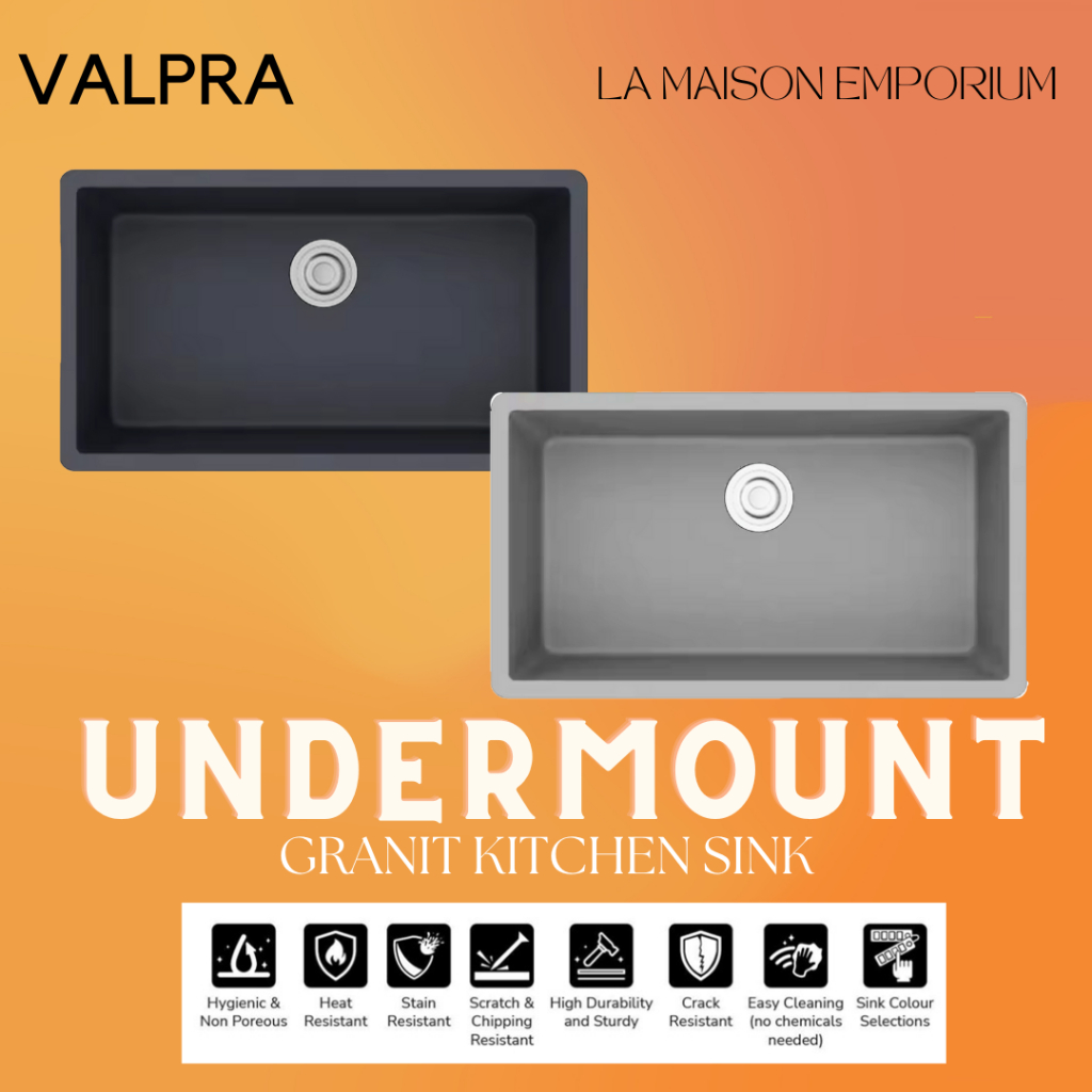 Kitchen Sink Granit Undermount Valpra / Tempat Cuci Piring Hitam Abu Granite Composite Sink Tanam
