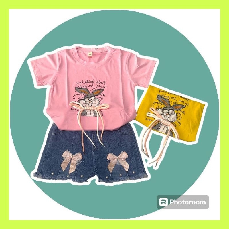 SETELAN PAKAIAN ANAK | SETELAN ANAK PEREMPUAN | IMPORT PAKAIAN|PAKAIAN KELINCI TALI HOTPANS L XL 2XL