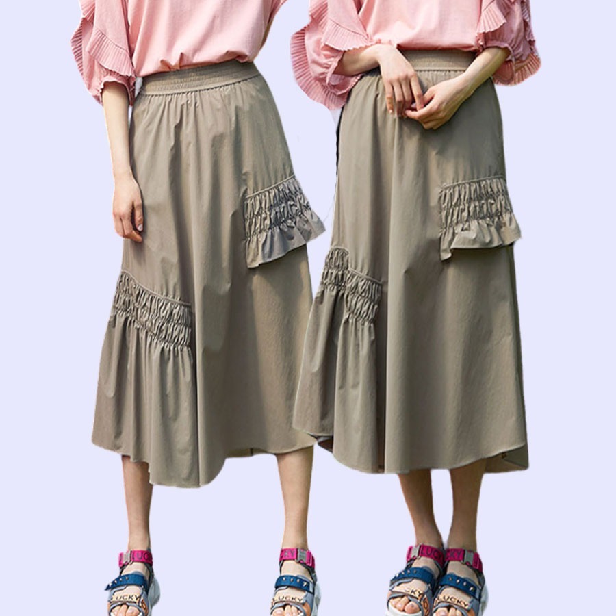 Lapiaf Ruffle Skirt Olive Bawahan Rok Wanita Branded