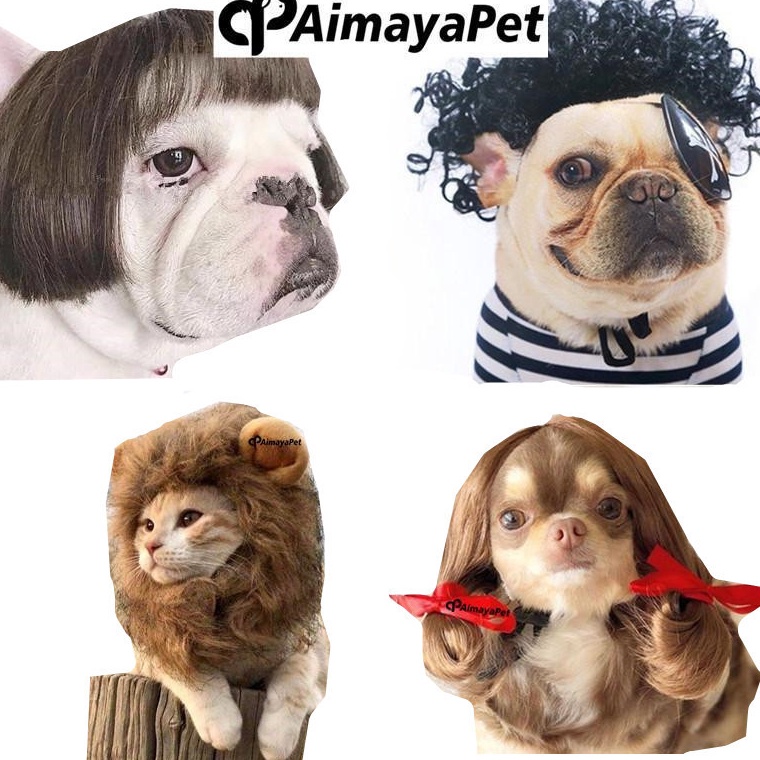 KODE D76H AimayaPet Wig Anjing  Wig Kucing  Cosplay Hewan Anjing Kucing  Kostum Rambut Palsu Hewan