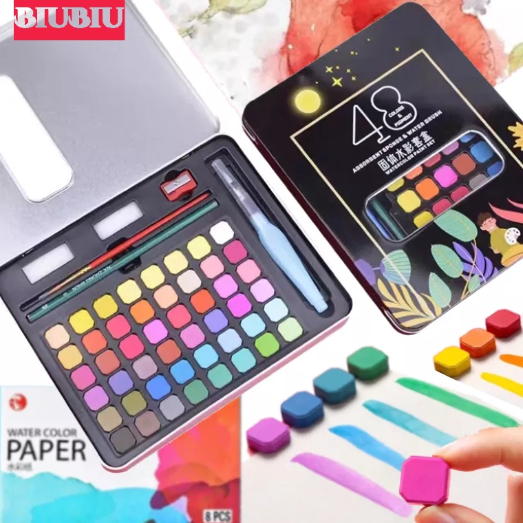 

COD 48 cat air lukis Solid Watercolor Paint setCat Air Padat Tas Flanel Gratis at air warna 36 dan 48 warna alat cat air warna per set Kaikki cat air watercolor set 3648 warna water color alat cat air lukis set t C7S5