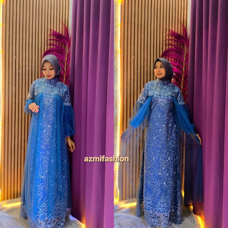 AF - Syakira Dress - Gaun kondangan - Gamis Tile Brukat full - Gamis semi outer Tile Dot