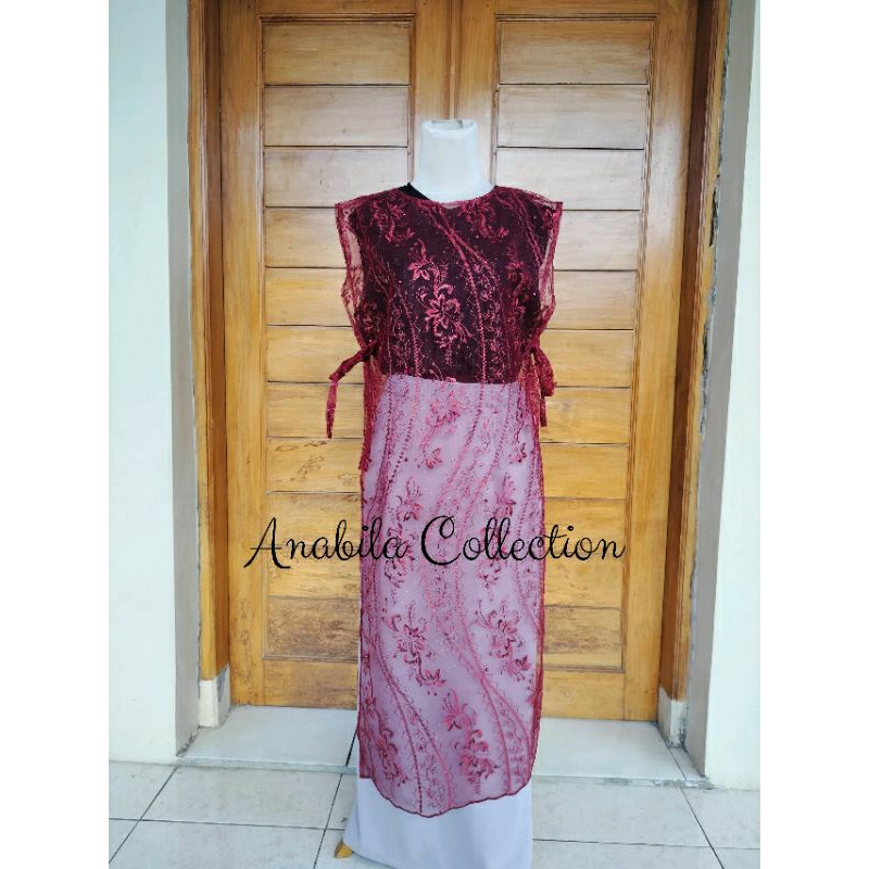 Outer Sojin Tille Long vest Brukat Premium Kondangan Mewah / Luaran Gamis / Rompi panjang Kekinian