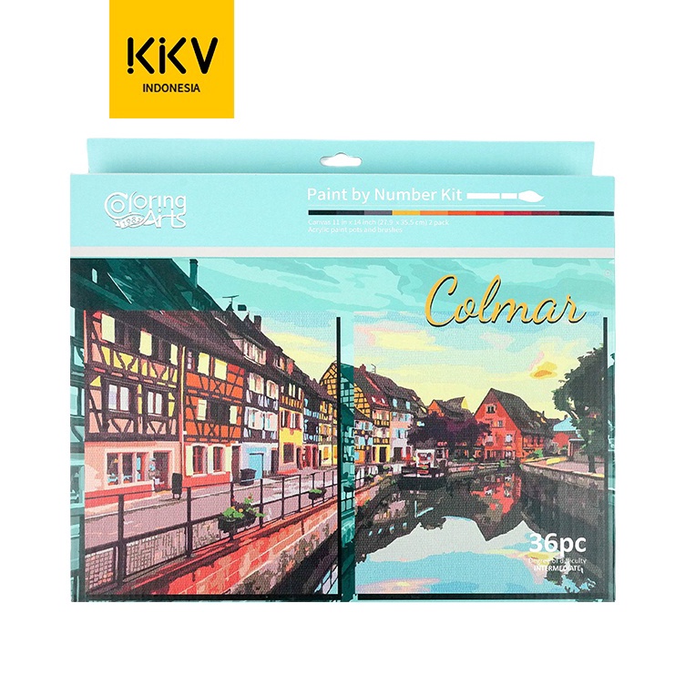 

KODE Q3M KKV Langer Paint By Numbers Set Kanvas Cat Lukis DIY Lukisan Akrilik City View Colmar Santorini
