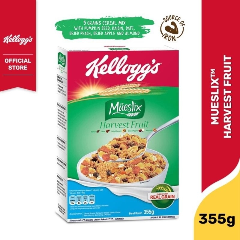 

Grosir Berkah Jaya | Kelloggs Mueslix Harvest Fruit Cereal 355g 3box