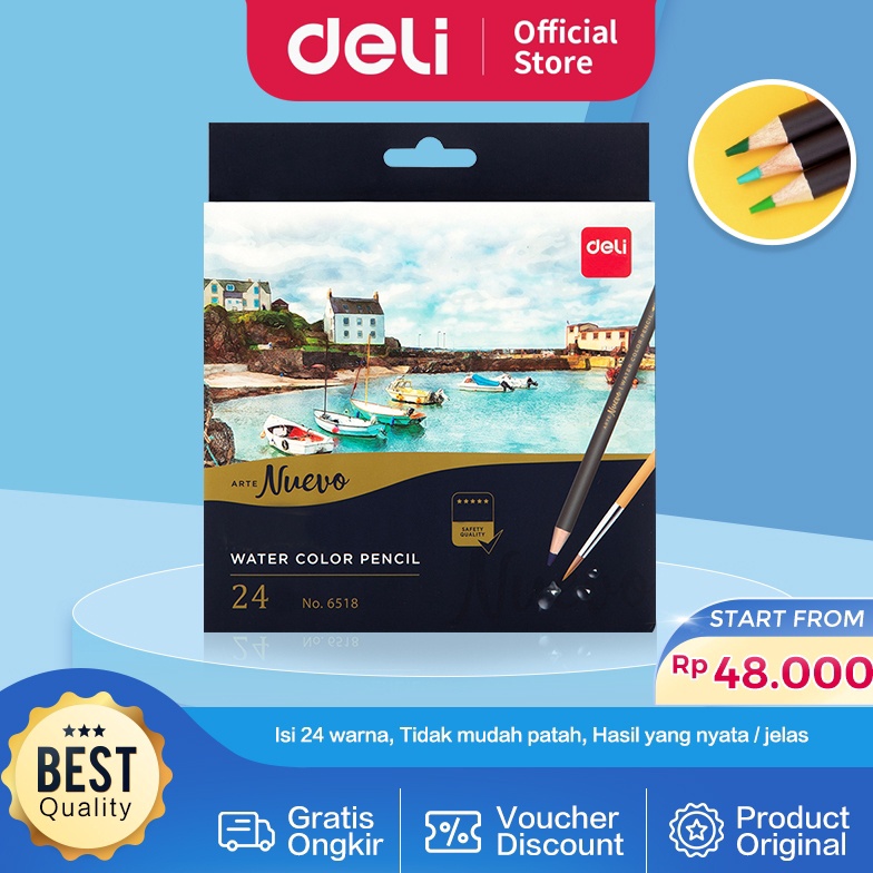 

KODE R5E7 Deli pensil warna 243648C watercolor dengan kuas nontoxic dapat dicuci dan teknologi hybrid 65X