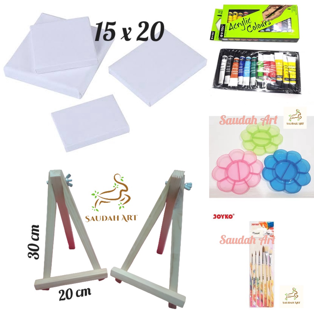 

READY STCOK Paket Lukis Lengkap kanvas 15x2kuaspaletcat akrilikeasel