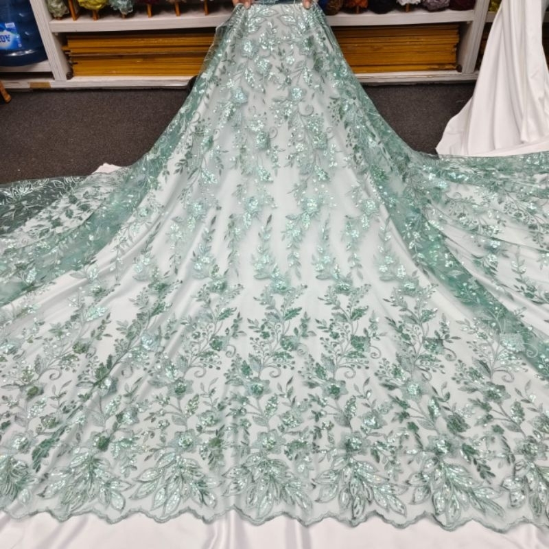 Bahan Kain Tile lace Lw Bordir Full Payet Squin Whn