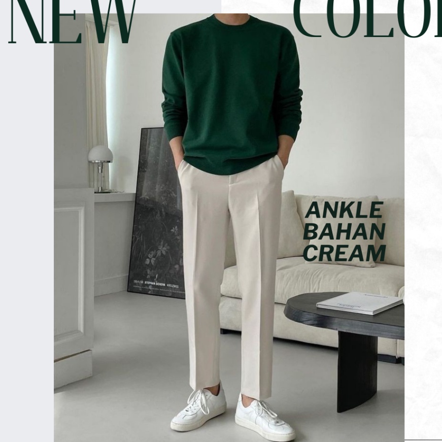 HJ6 TREEGOUD CELANA BAHAN CREAM CELANA BAHAN KHAKI CELANA PANJANG CREAM KHAKI PRIA CELANA PANJANG KR