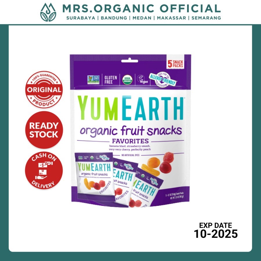 

Permen Anak Rasa Buah Organik Yumearth Organic Fruit Snack Isi 5 Snack Packs 99 gr - Gluten Free Gula Organik Allergy Friendly