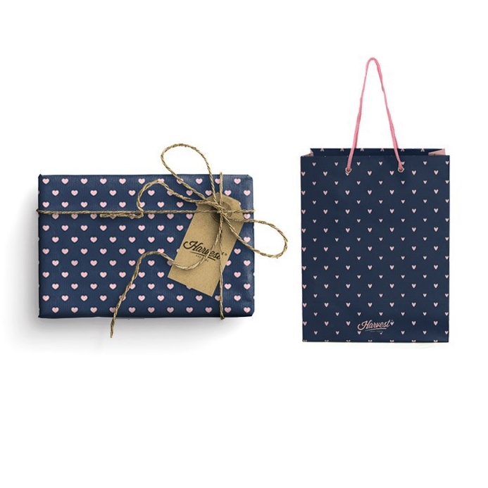 

CUCI GUDANG Paket Kertas Kado Paper Bag Harvest Gift Set Love Navy
