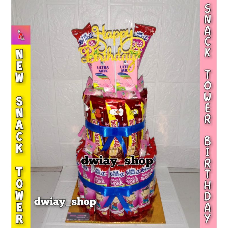 

SNACK TOWER BIRTHDAY / KUE ULTAH TERBARU / HADIAH ULTAH / HADIAH KHITANAN / HADIAH WISUDA