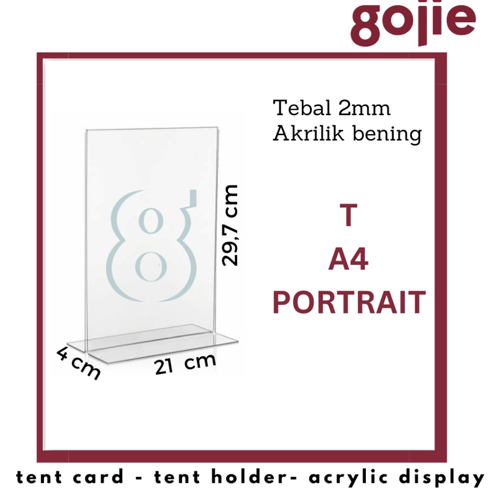 

KODE J1X4 TEMPAT BROSUR AKRILIK l TENT CARD AKRILIK T A4 POTRAIT l MIN PEMBELIAN 2PCS