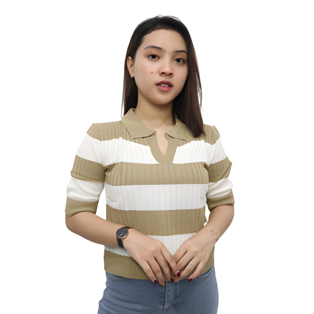 MEN SALE Kaos Kerah Polo Rajut Wanita  Salur Polo TShirt Wanita  Kaos Crop Top Berkerah Wanita Style