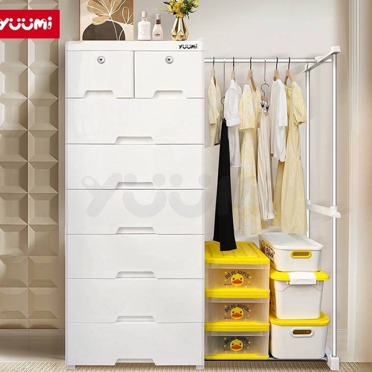Top Produk Yuumi gantungan teleskopik jumbo Lemari Plastik anak lemari pakaian susun lemari laci bay