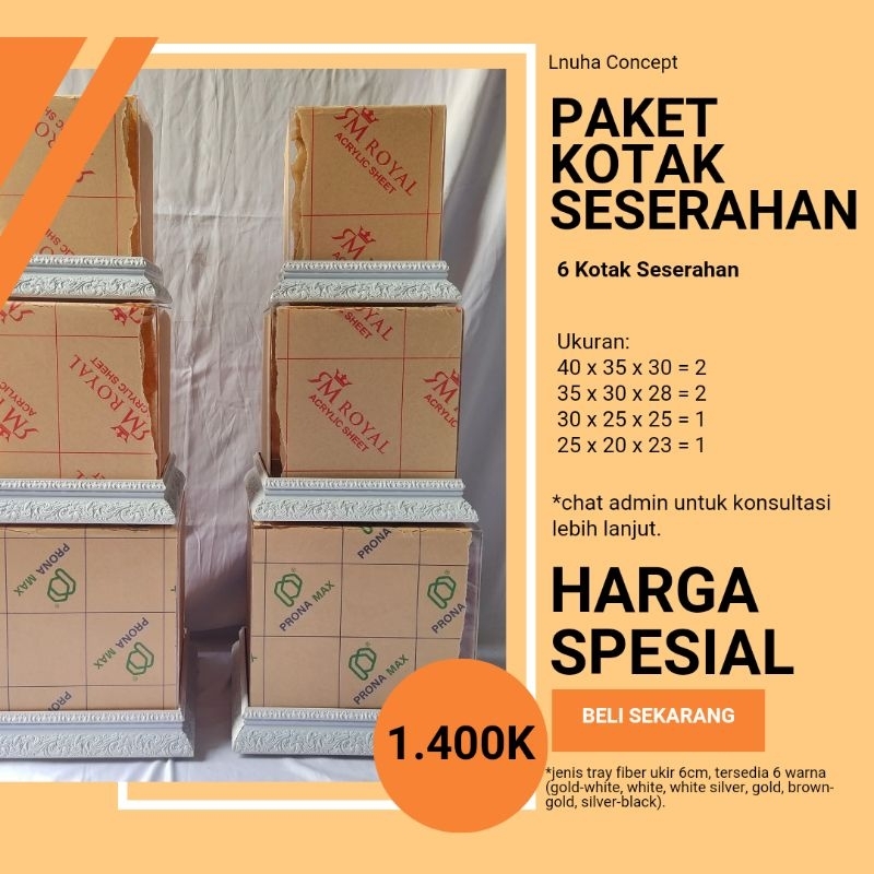 Lnuha.co - TRAY BOX SESERAHAN AKRILIK FRAME FIBER UKIR 6CM SET 6 BOX