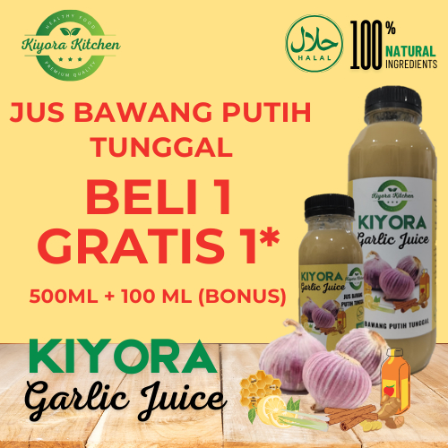 

Kiyora Garlic Juice, Jus Bawang Putih Tunggal, Cuka Apel, Madu, Lemon, Jahe Merah, Herbal 500ML