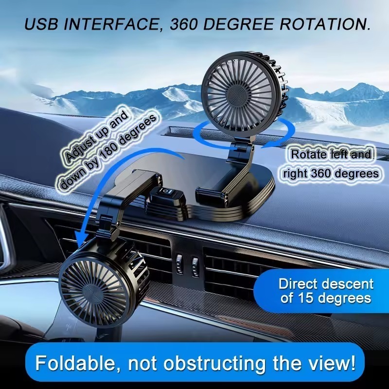 Kipas Angin Mobil Double V3 / Kipas Angin Hitam Putih Double USB / Kipas Angin Double Untuk Mobil