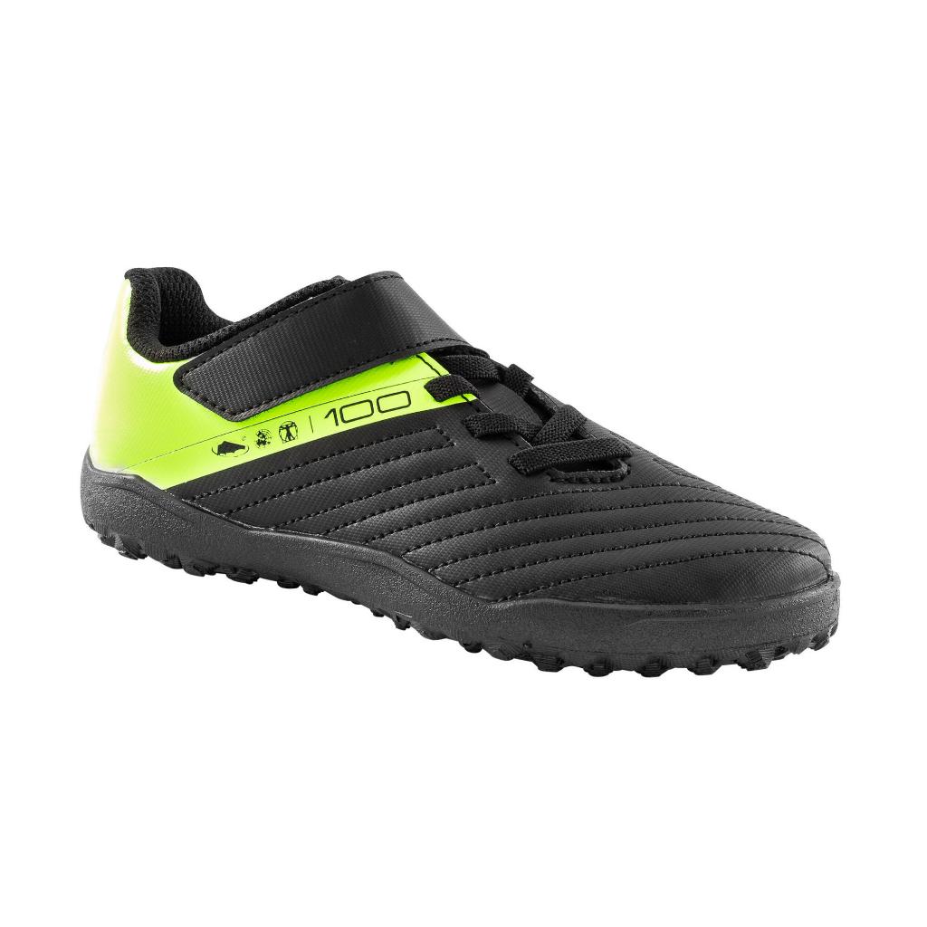 Decathlon Kipsta Sepatu Bola Anak Turf Rip-Tab 100 Easy TF - Hitam/Kuning- 8668806