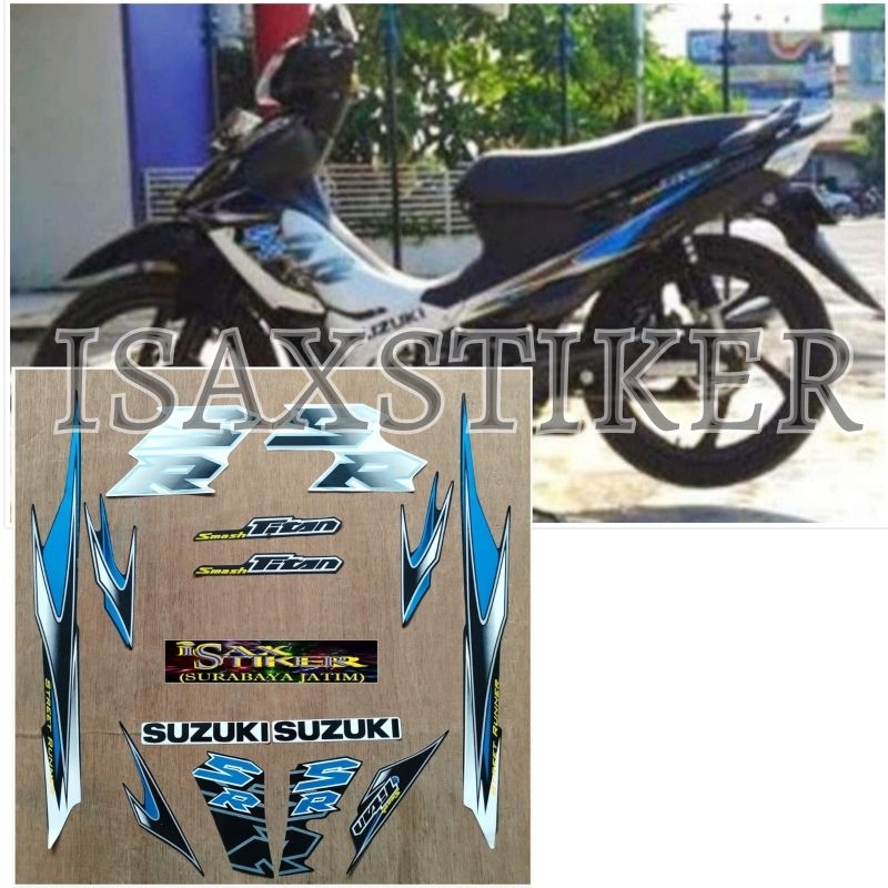Striping Original Suzuki Smash Titan SR putih hitam Lis biru tahun 2011 2012