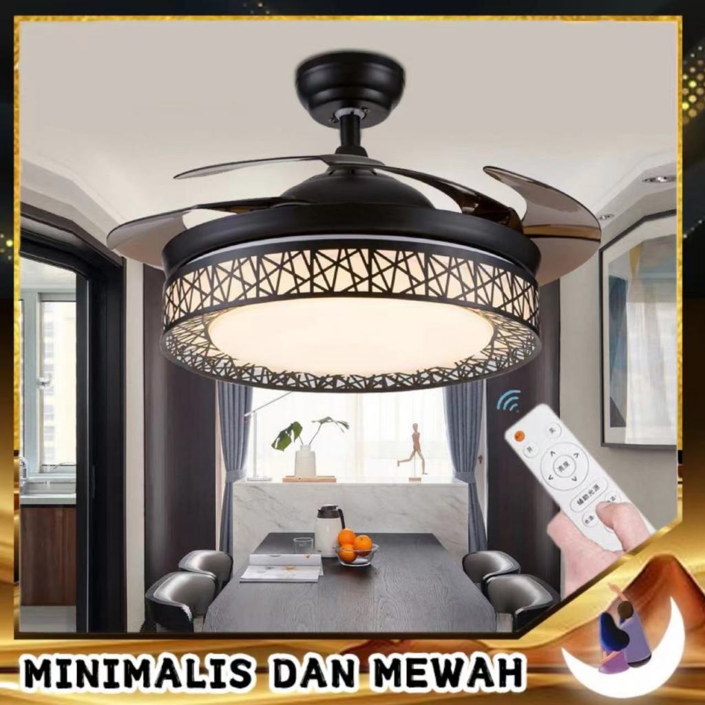 Lampu Kipas Angin Gantung Plafon Ruang Tamu Lampu Gantung Kipas Minimalis 3 Warna LED Lampu Kipas